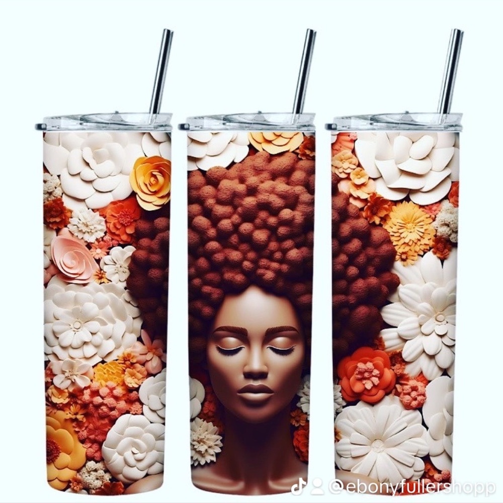 2 Sublimation Tumbler Wraps Ready To Press Transfers - Black Melanin Sista 3D